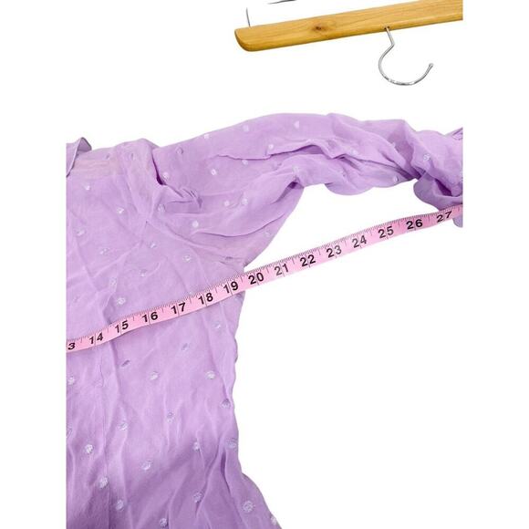 Vintage Y2K Worthington Purple Ruffle Swiss Dot Blouse Silk Fairy Womens 10 - Picture 4 of 5